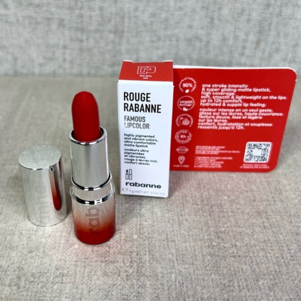 ❤️3 for $30❤️ Rabanne Famous Lipcolor Matte Lipstick mini in 636 Red Seal - Picture 2 of 10
